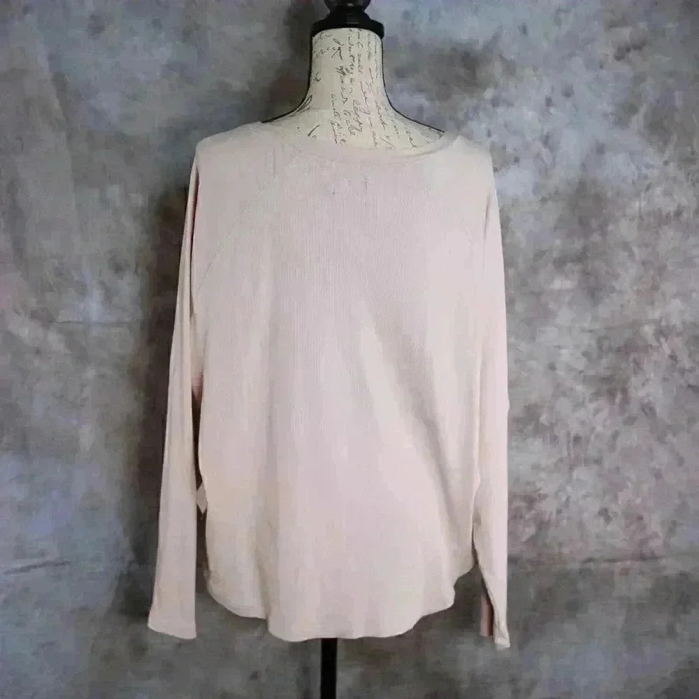 Women's Zyia Active Size M tan dolman sleeved vneck ribbed jersey top . V-Neck - Picture 6 of 13